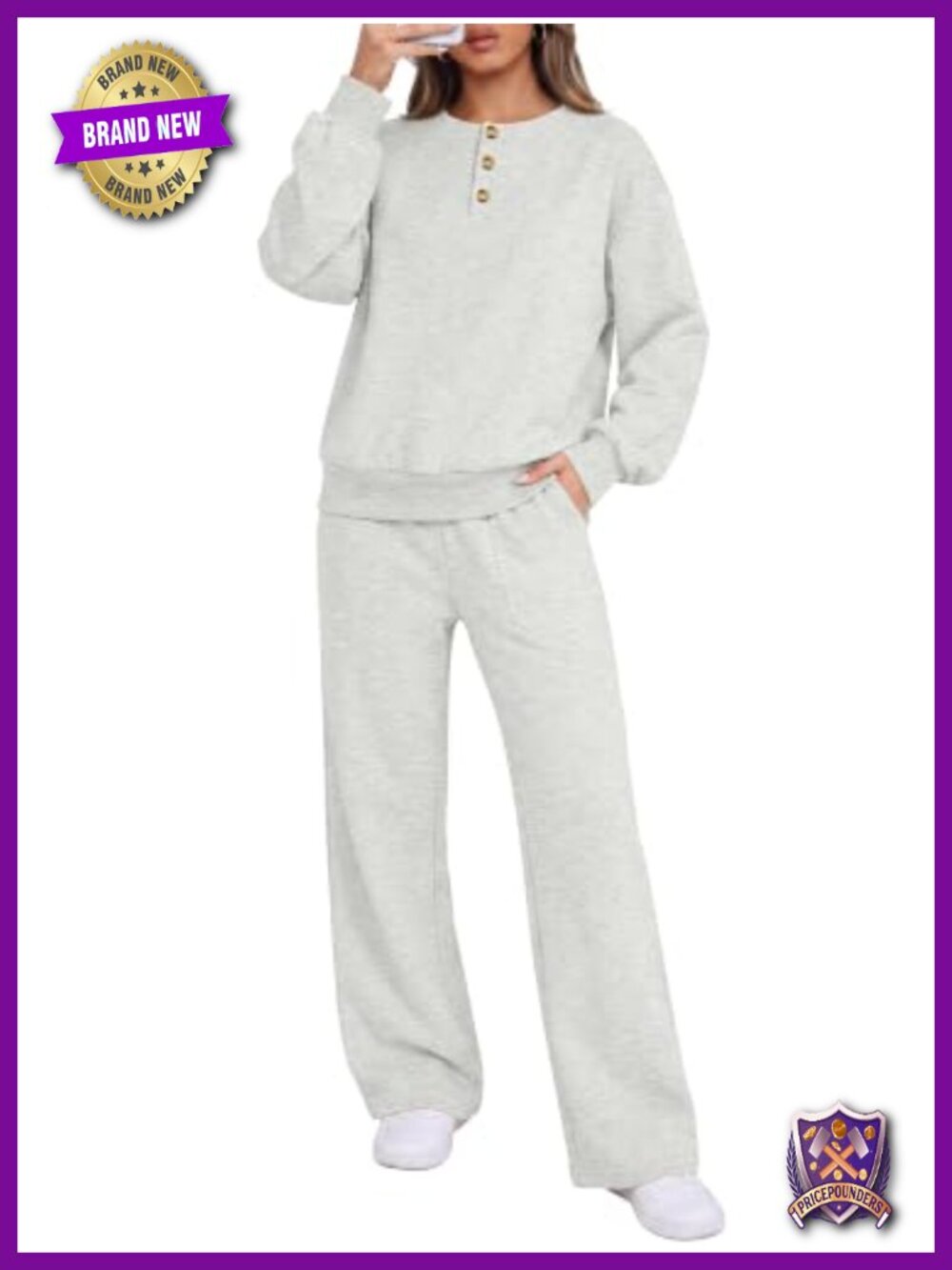 Womens 2 Piece Lounge Set Sweatsuit Henley Top Wide Leg Pants Loose Fit
